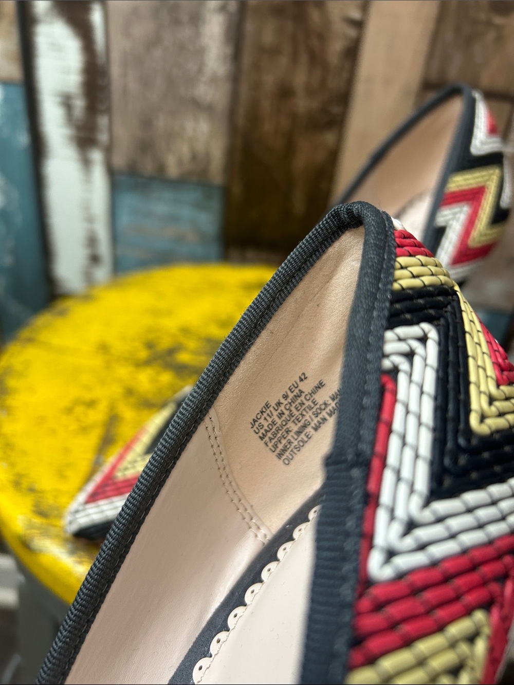 Madison Chevron Woven Pointed-Toe Stilettos in Red, Yellow, Black & White - Picture 3 of 15